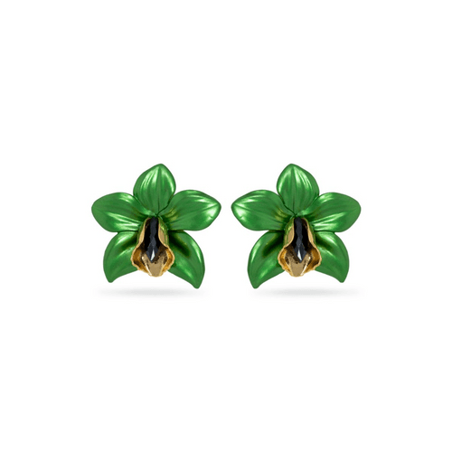 Green Metallic Orchid Earrings