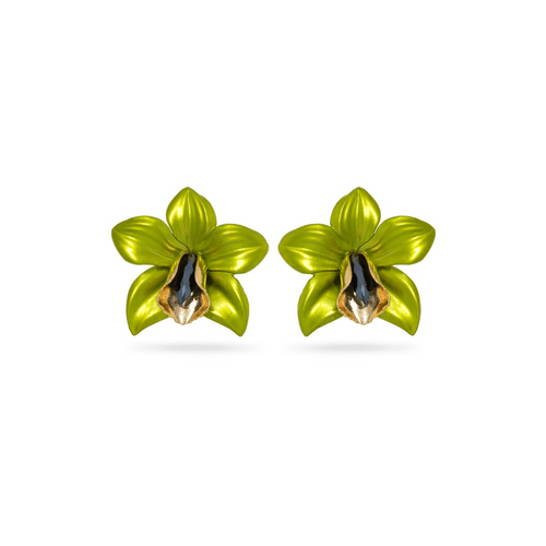 Lime Green Metallic Orchid Earrings