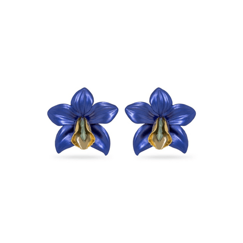 Royal Blue Metallic Orchid Earrings