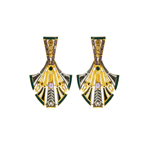 Green Egyptian Feather Earrings