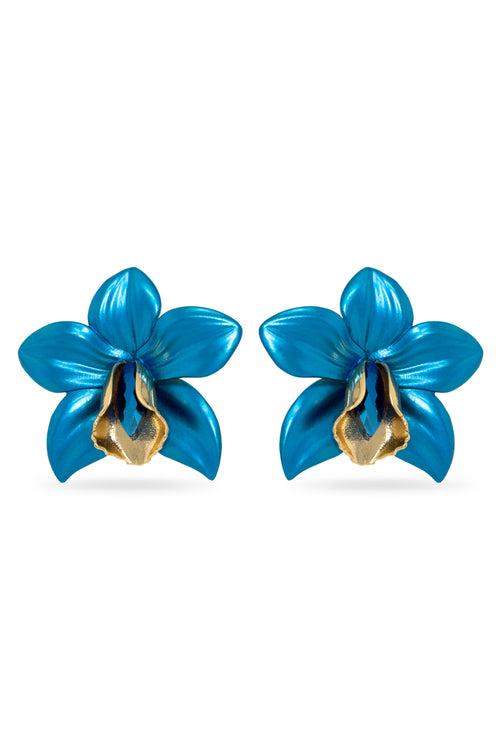 Blue Metallic Orchid Earrings
