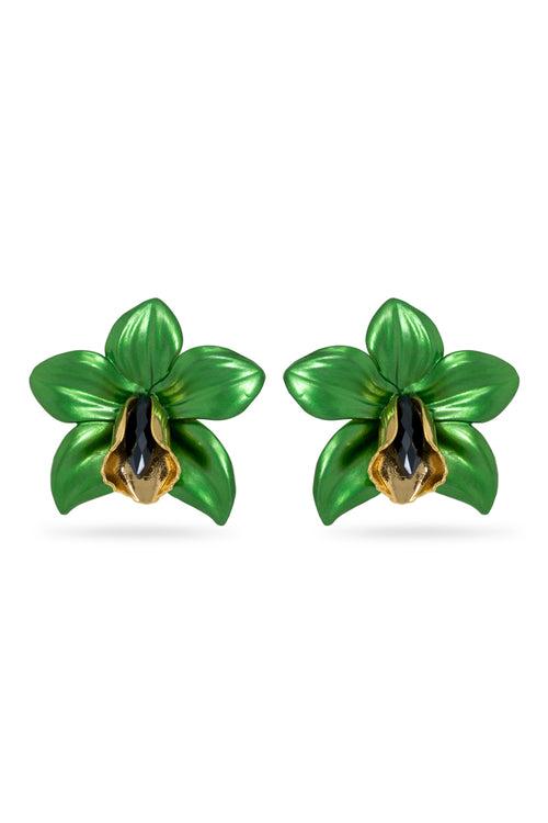 Green Metallic Orchid Earrings