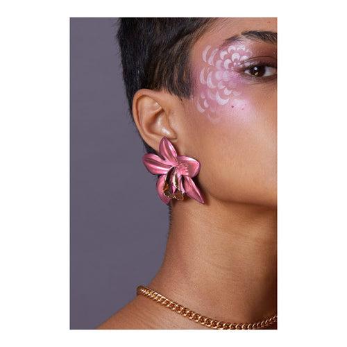 Pink Metallic Orchid Earrings