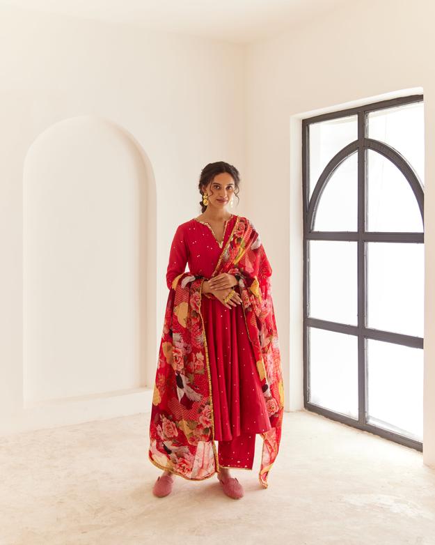 Red Chanderi Anarkali