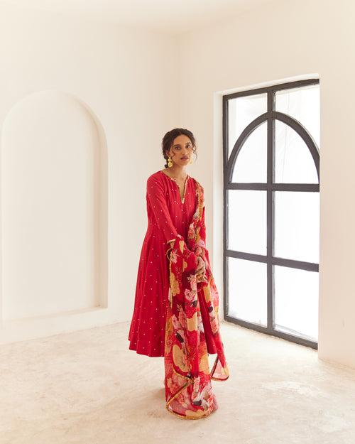 Red Chanderi Anarkali