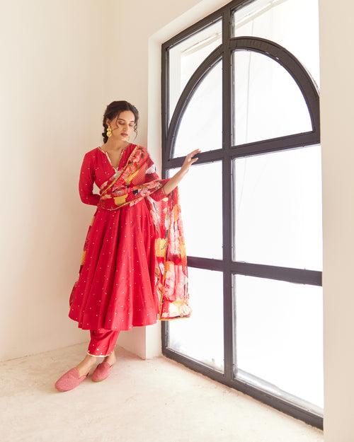 Red Chanderi Anarkali