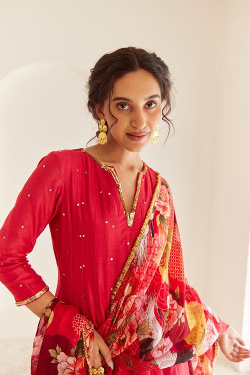 Red Chanderi Anarkali