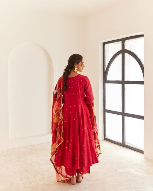 Red Chanderi Anarkali