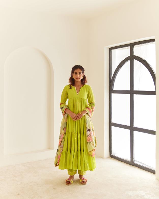 Green Layered Anarkali