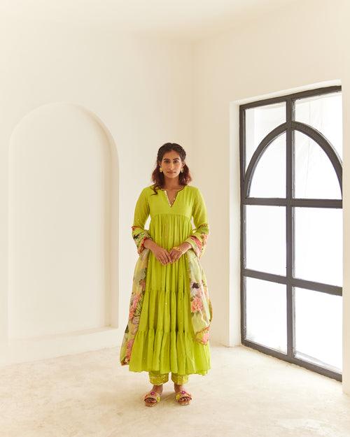 Green Layered Anarkali