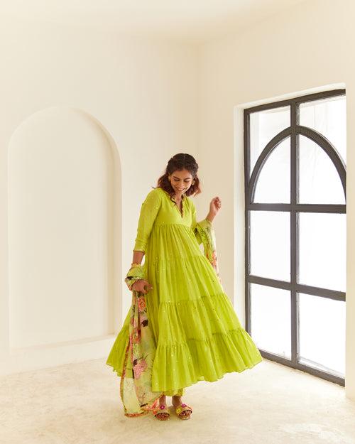 Green Layered Anarkali