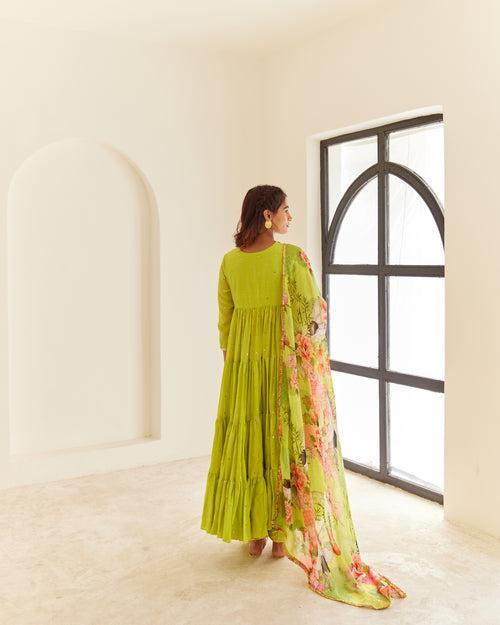 Green Layered Anarkali