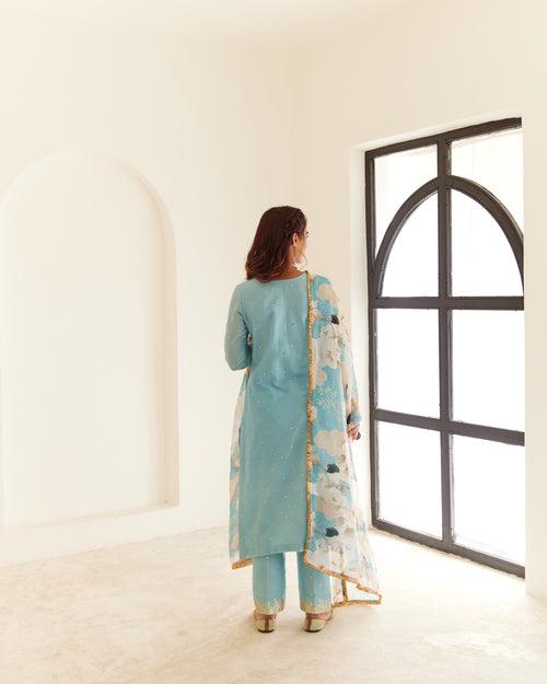 Powder Blue Chanderi Kurta Set