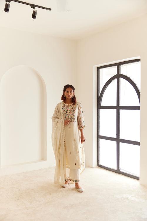 White Organza Kurta Set With Dupatta