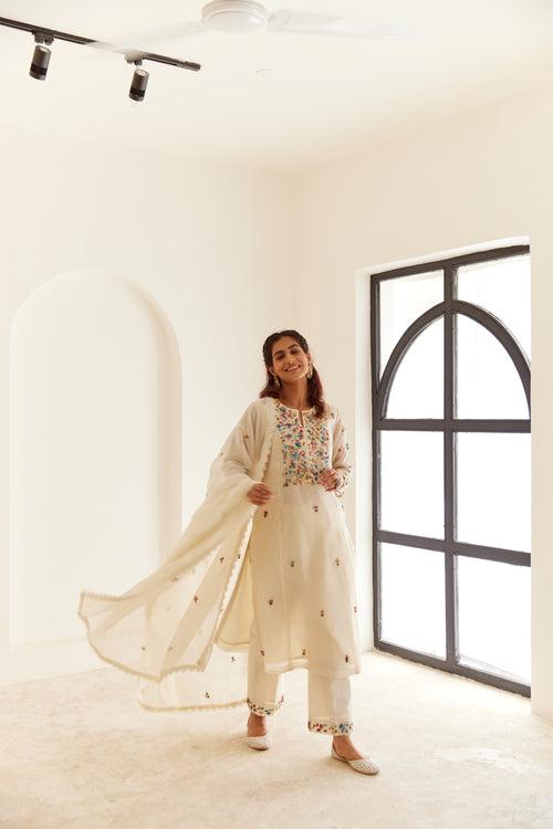 White Organza Kurta Set With Dupatta