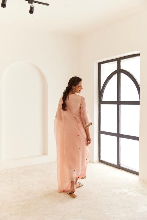 Powder Pink Organza Kurta Set With Dupatta