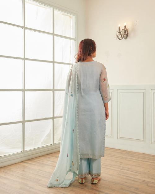 Powder Blue Organza Kurta Set With Dupatta