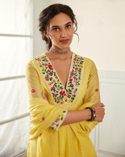 Yellow Organza Kurta Set With Dupatta