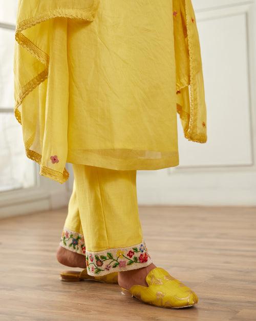 Yellow Organza Kurta Set With Dupatta