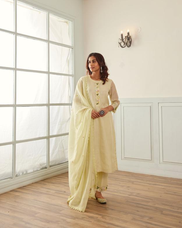 Lime Green Organza Kurta Set With Dupatta