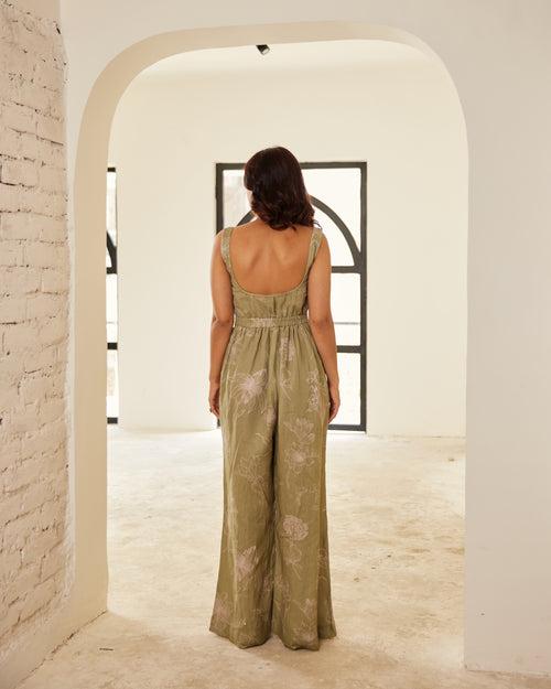 Green Linen Jump Suit