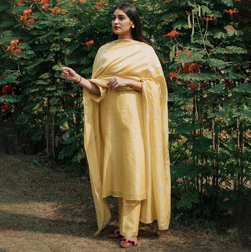 SEHER Yellow Chanderi Kurta Set