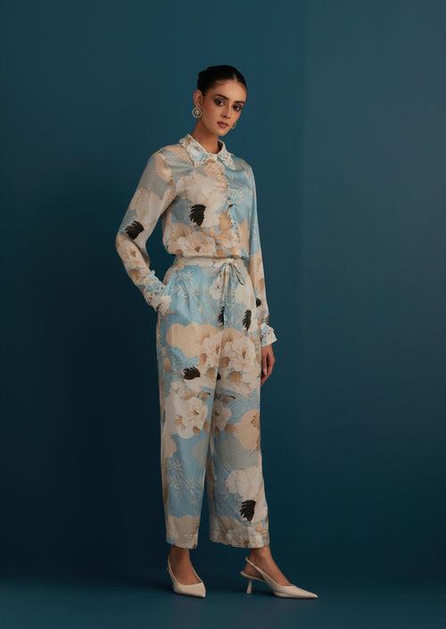 Powder Blue Embroidered Printed Coord Set