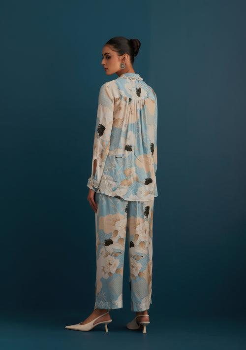 Powder Blue Embroidered Printed Coord Set