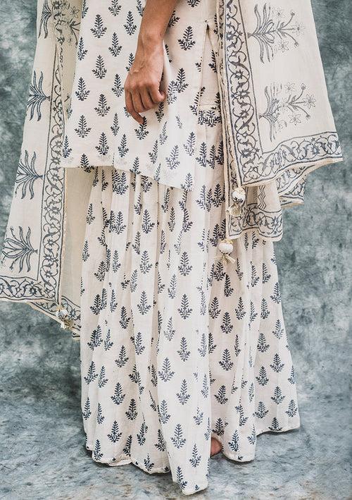 Bansuri Off White Chanderi Hand Block Printed Kurta Set