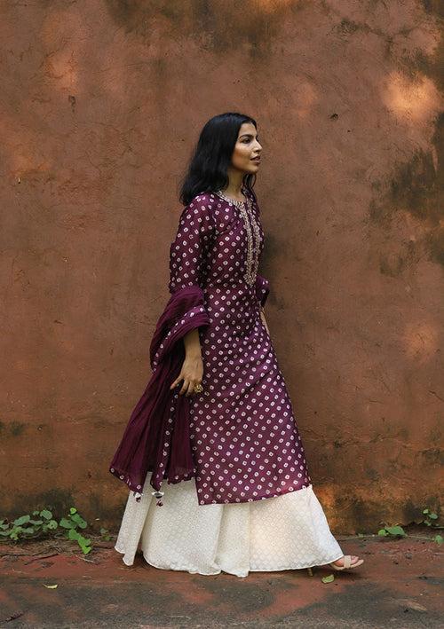 Jaam Purple Chanderi Bandhani Kurta Set