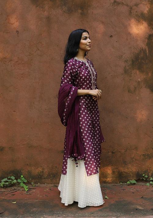 Jaam Purple Chanderi Bandhani Kurta Set