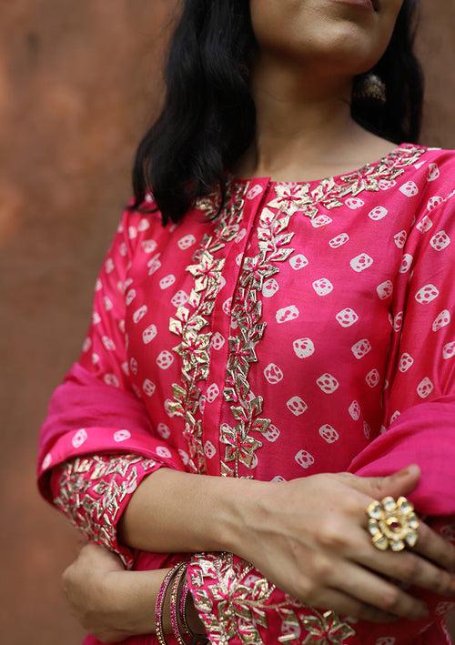 Falsa Pink Chanderi Bandhani Kurta Set