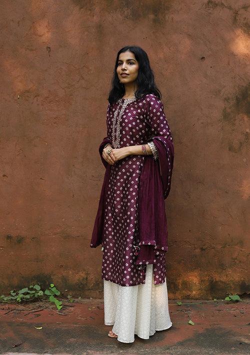 Jaam Purple Chanderi Bandhani Kurta Set