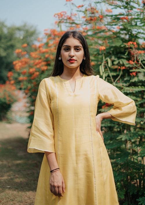 SEHER Yellow Chanderi Kurta Set