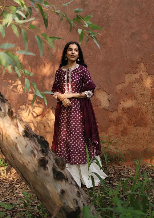 Jaam Purple Chanderi Bandhani Kurta Set