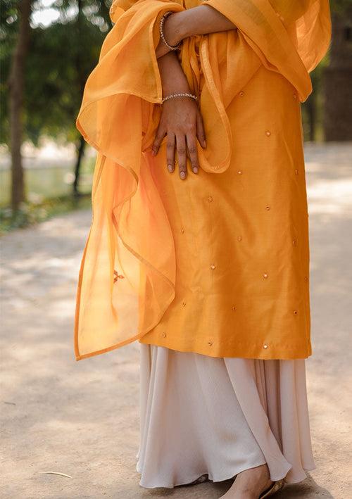 Dhī Orange Chanderi Kurta Set