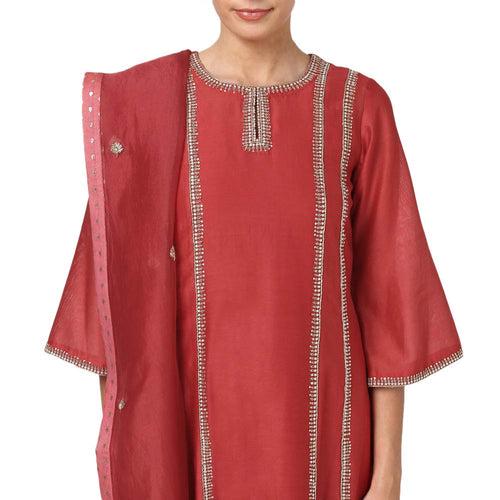 Aarya Red A-Line Chanderi Kurta Set