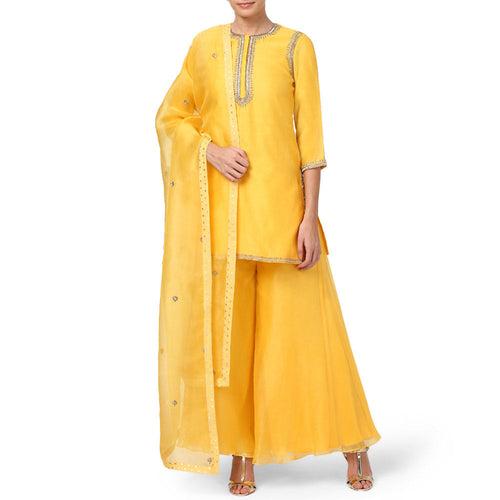 Ameya Yellow Short Chanderi Kurta Set