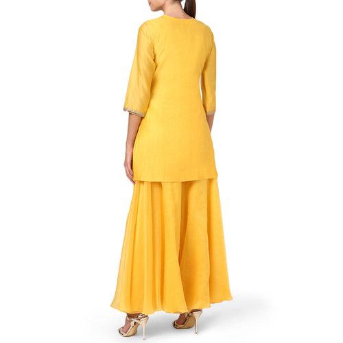 Ameya Yellow Short Chanderi Kurta Set