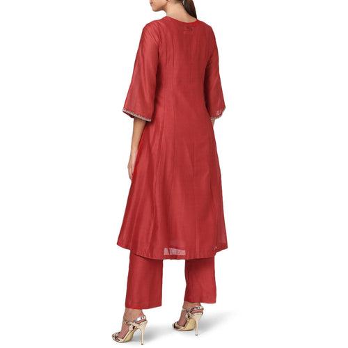 Aarya Red A-Line Chanderi Kurta Set