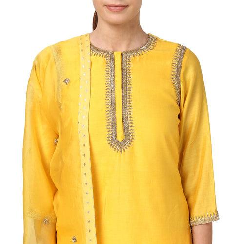 Ameya Yellow Short Chanderi Kurta Set