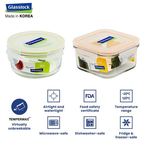 Glasslock Airtight Tempered Lunch Set, Microwave Safe, with Bag