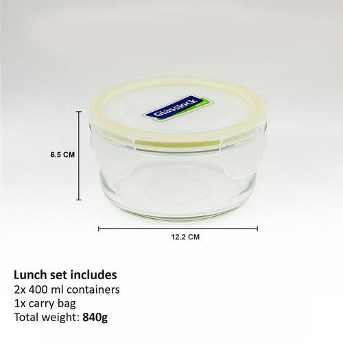 Glasslock Airtight Tempered Lunch Set, Microwave Safe, with Bag