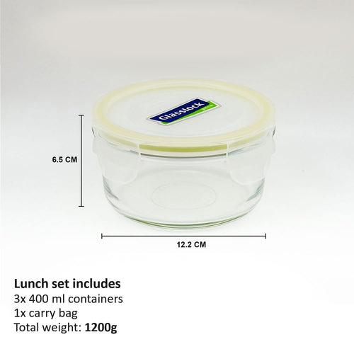 Glasslock Airtight Tempered Lunch Set, Microwave Safe, with Bag