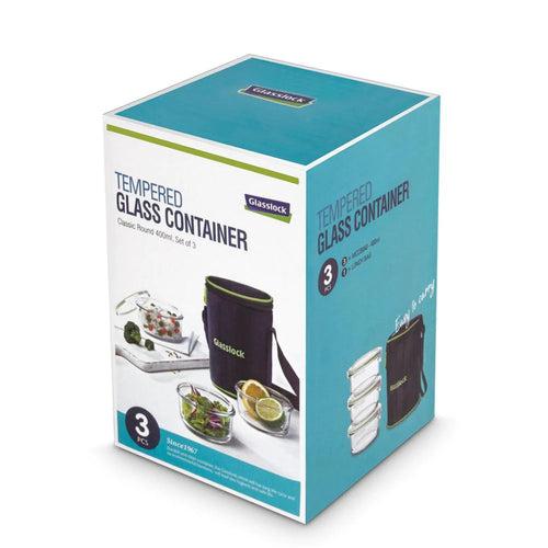 Glasslock Airtight Tempered Lunch Set, Microwave Safe, with Bag