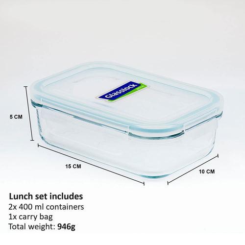 Glasslock Airtight Tempered Lunch Set, Microwave Safe, with Bag