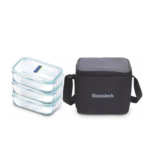 Glasslock Airtight Tempered Lunch Set, Microwave Safe, with Bag