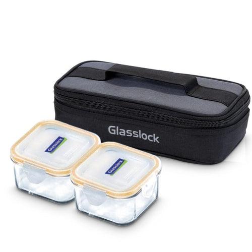 Glasslock Airtight Tempered Lunch Set, Microwave Safe, with Bag