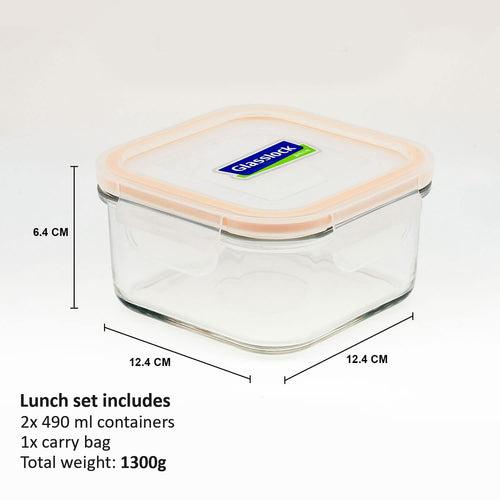 Glasslock Airtight Tempered Lunch Set, Microwave Safe, with Bag