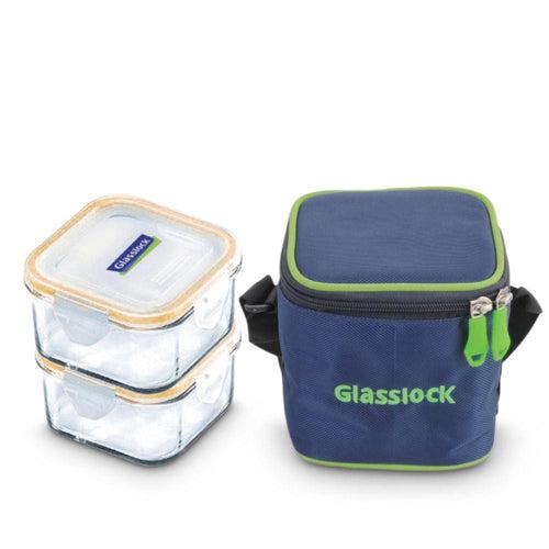 Glasslock Airtight Tempered Lunch Set, Microwave Safe, with Bag